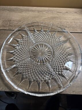 Vtg Cristal D'Arques Paris  Large Crystal Platter/12.5''(32 cm)round chip/pics